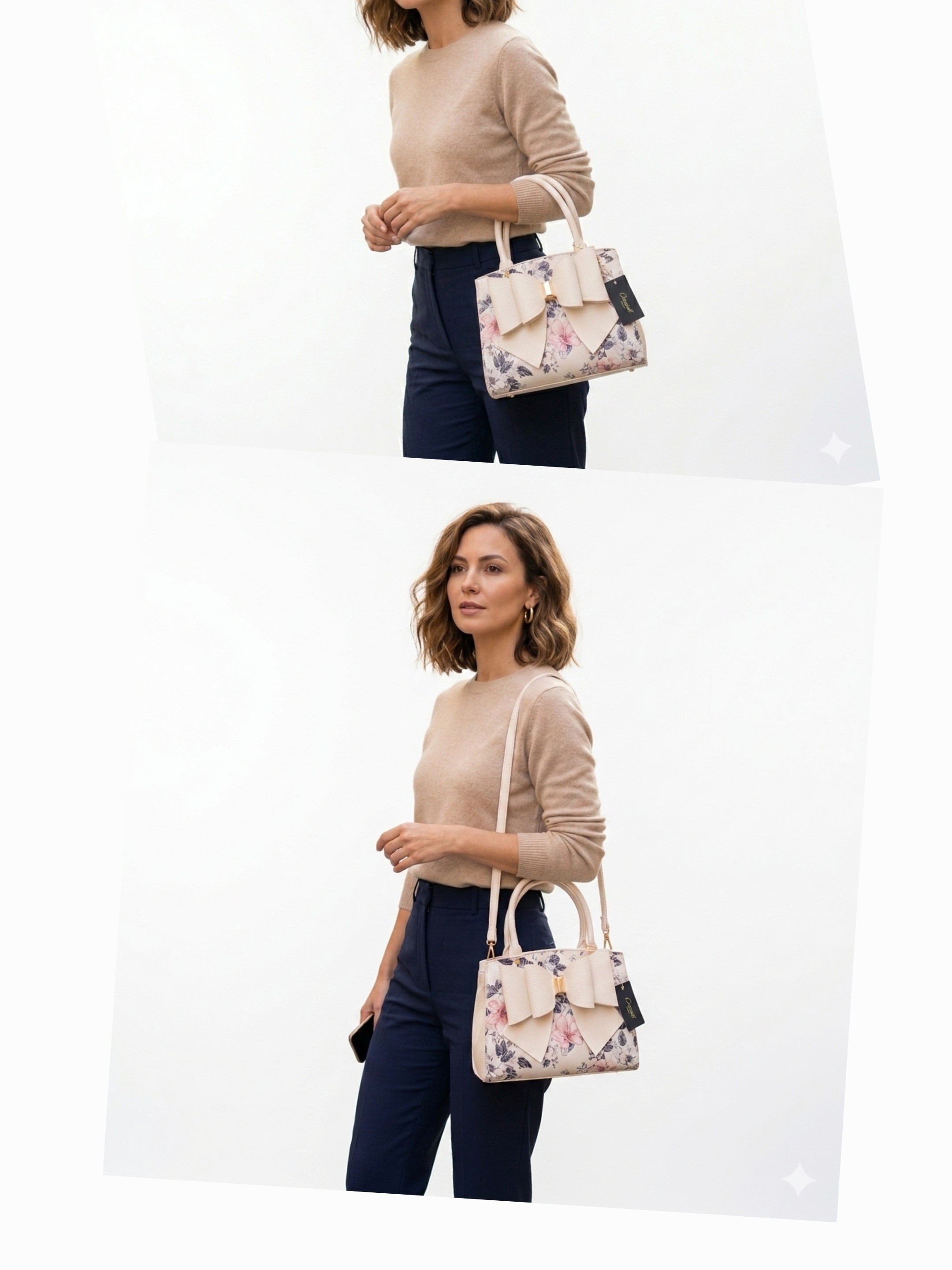 Nwt Crossi New York Ivory Floral Bow Satchel Handbag With Crossbody Strap